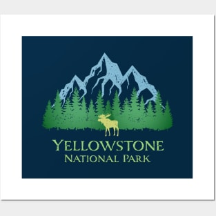 Yellowstone National Park Montana Mountains Moose Trees Silhouette Posters and Art